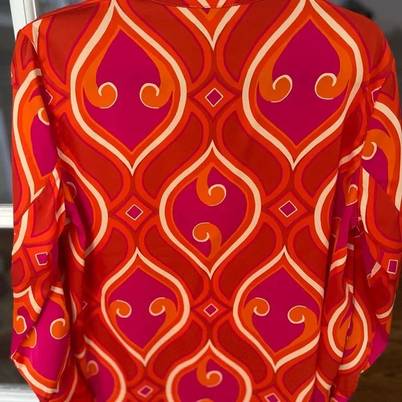 NWOT Rachel Zoe Red and Orange Patterned Blouse Size XS - Picture 2 of 6